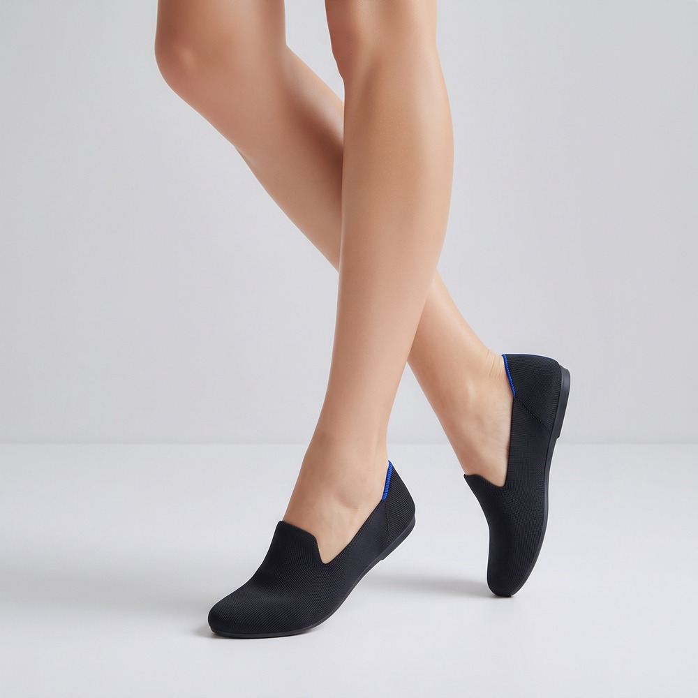 Rothy's The Loafer Slip On Flate Black Round Toe Office Casual Minimalist 8.5